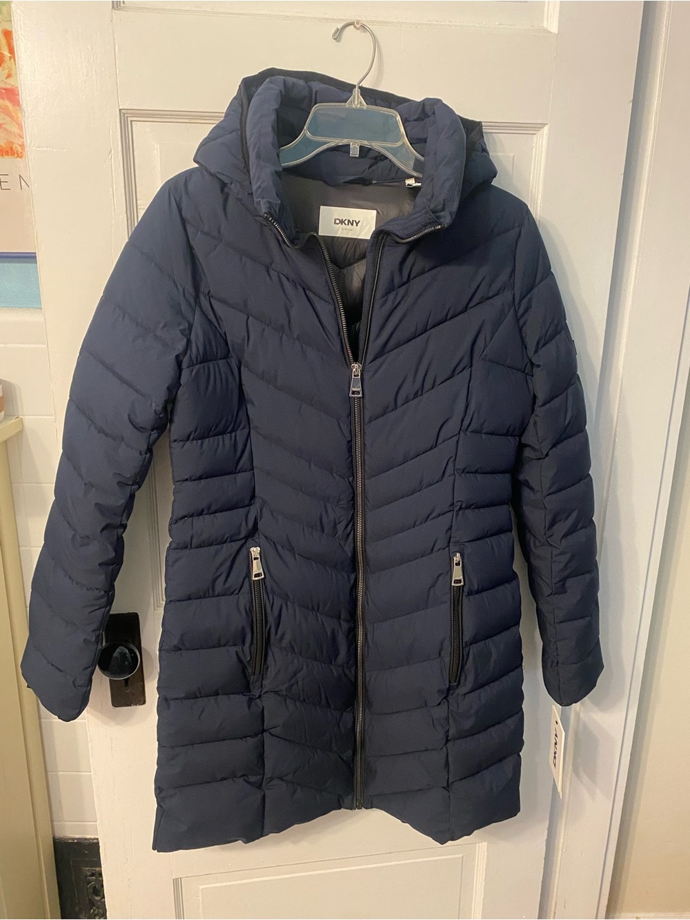 DKNY Women’s Navy Hooded Quilted Puffer Coat NWT